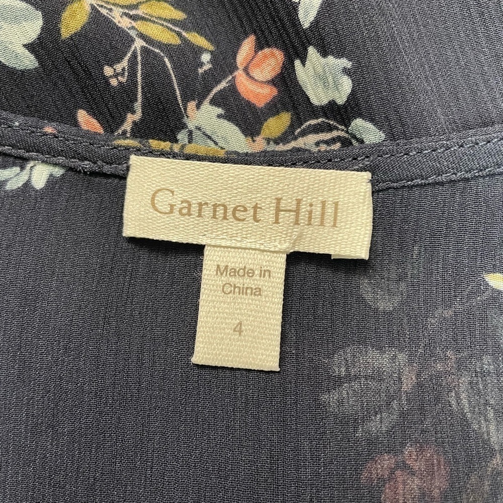 Garnet Hill Silk Floral Print Mini Dress Navy Petite 4 - Picture 4 of 9